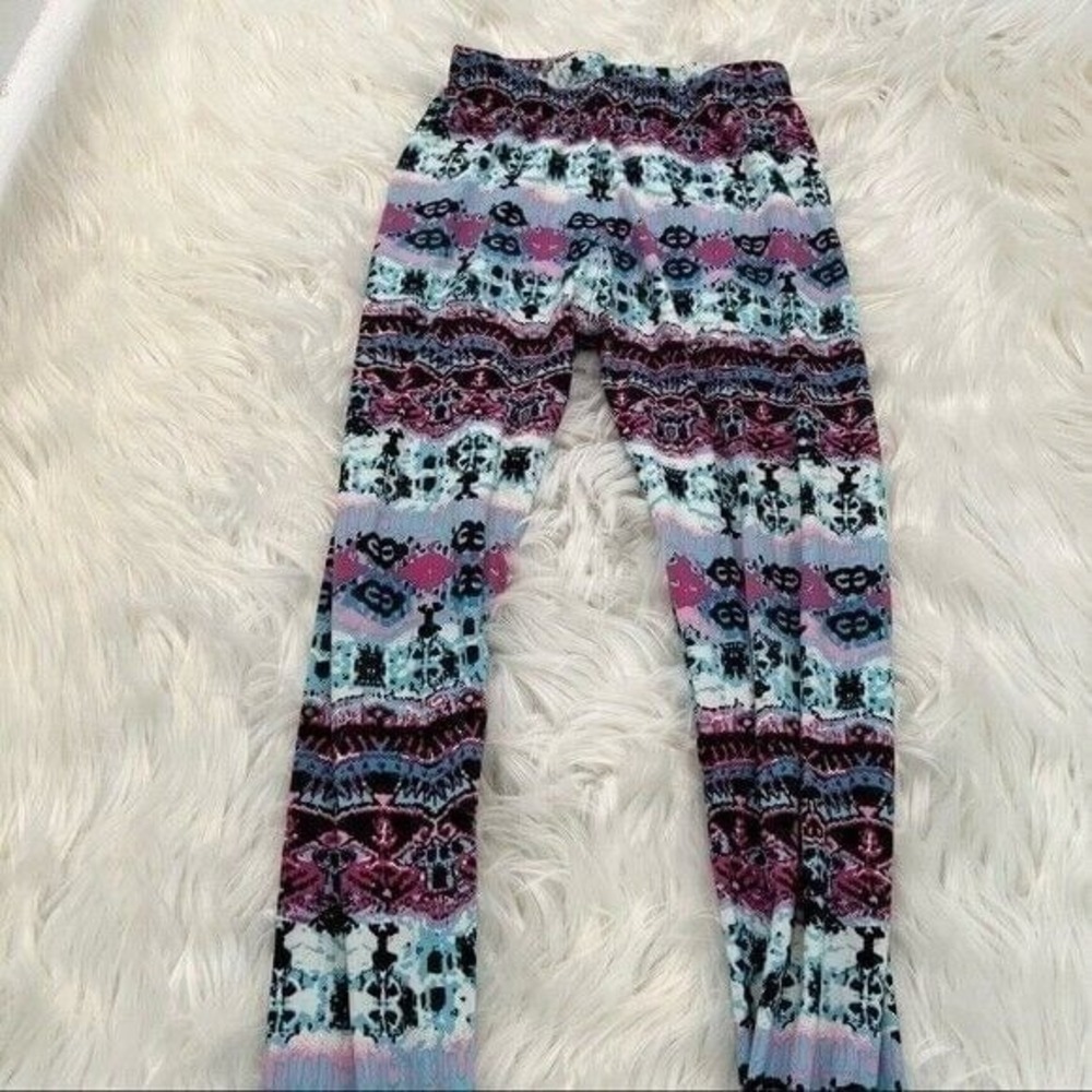 Shosho Women's Juniors One Size Leggings Black Pink Blue White Geometric Stretch - Picture 4 of 10